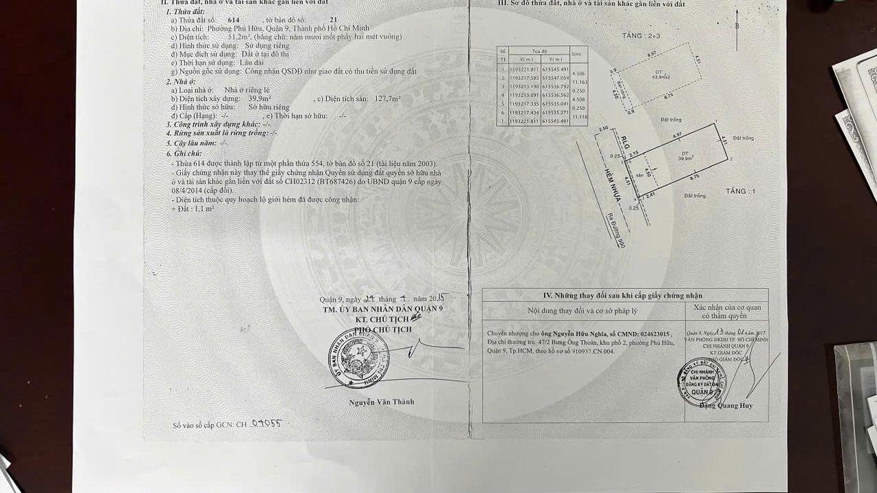 Bán nhà phố 3 tầng đường Nguyễn Thị Tư Quận 9 diện tích 52m2 gần tiện ích