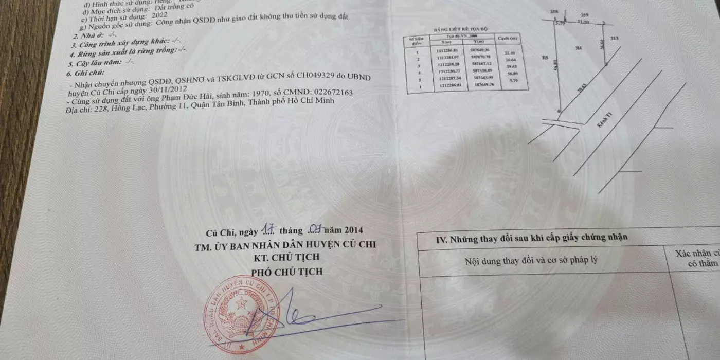 Bán đất KDC Tân Phú Trung .Củ Chi. DT 2900m2 giá 3,5tr/m2