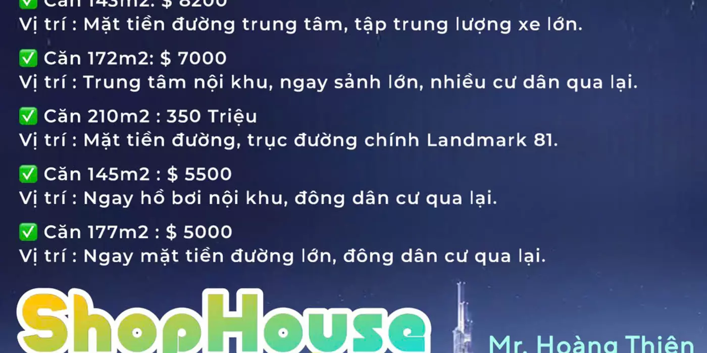 Thuê Shophouse 2 tầng Vinhomes Central Park, Tháng 10.2024 hơn 150m: 112 triệu.LH: 0373917147