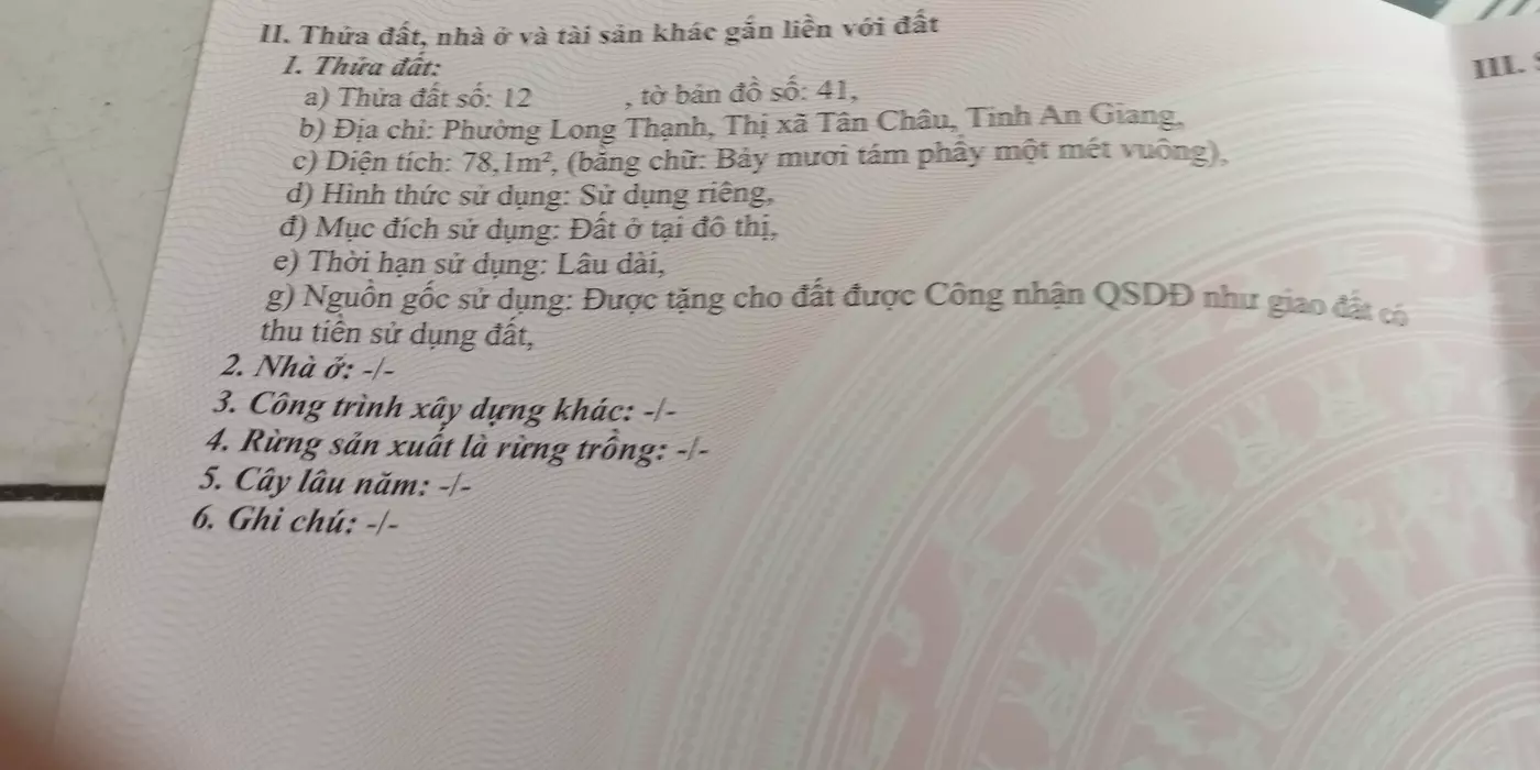 Bán nhà ở mặt tiền phường Long thạnh txtanchau tỉnh An Giang.dt78m