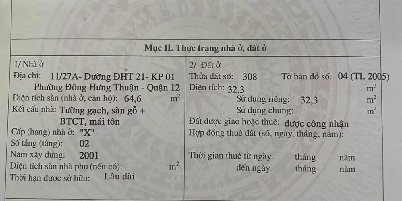 Bán Nhà 2 tầng 65m2 đường Đông Hưng Thuận 21, giáp Gò Vấp, Q12 giá 2.65T