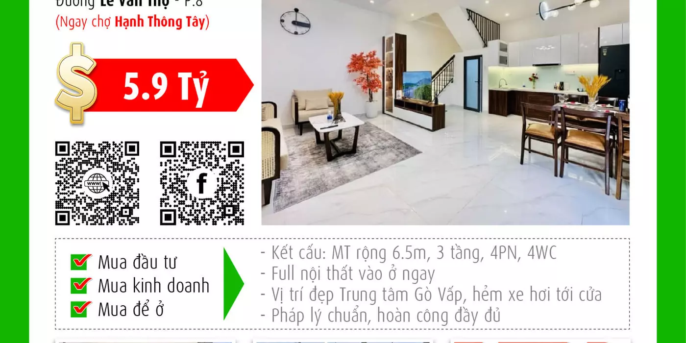 ✅ Bán nhà VIP Gò Vấp - 6.5m nở hậu 6.9m - 3 tầng - Full nội thất - Giá cực tốt
