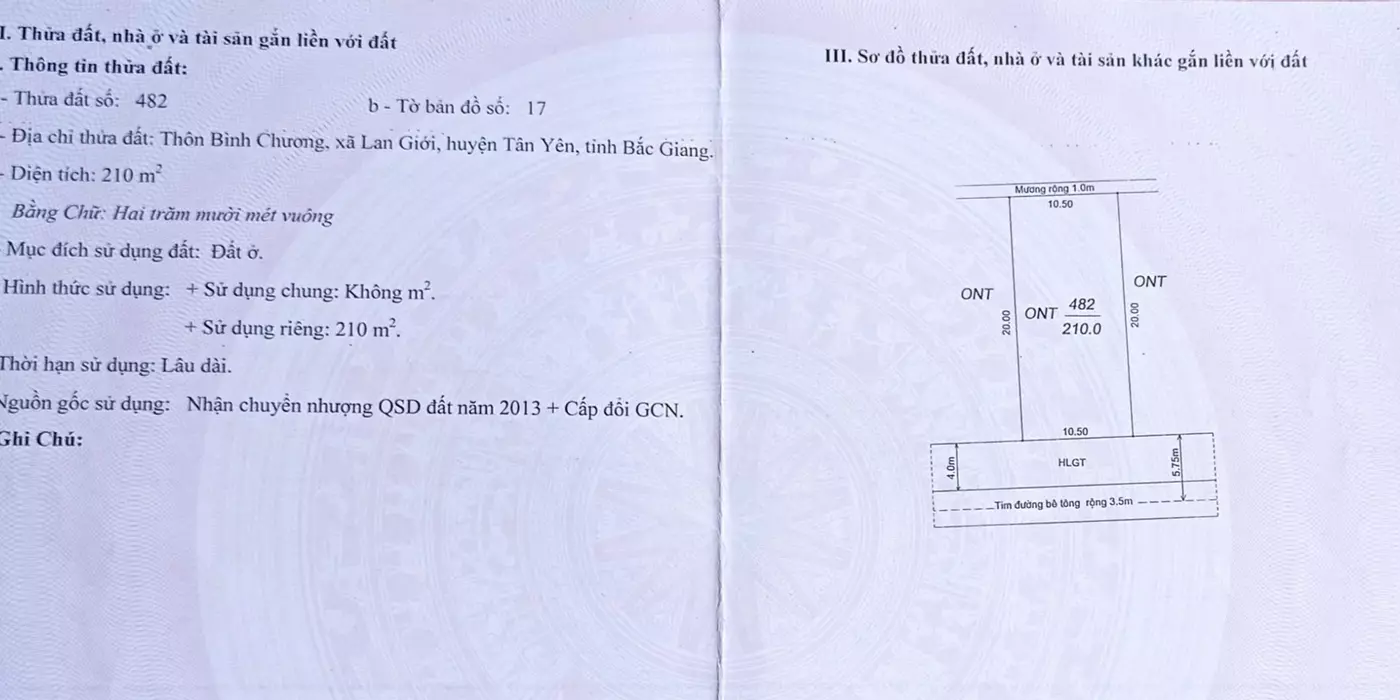 Bán gấp lô đất đấu giá cũ rẻ bằng 1/2 đấu giá mới cách đó 100m,dt 210m2, mặt tiền 10m.