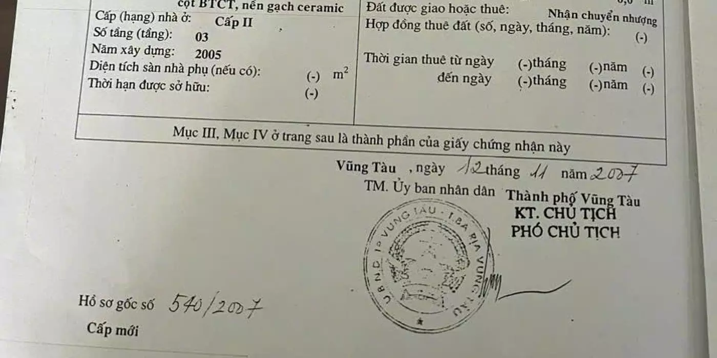 Bán đất, Biệt thự hoàn công 260m2, Hẻm Cô Giang, Phường 4 TP.Vũng Tàu