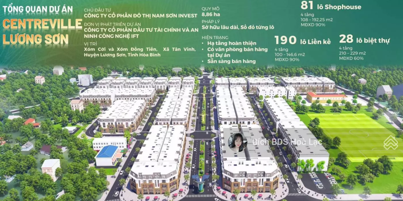 Siêu phẩm đất vàng Centreville Lương Sơn tiềm năng sinh lời cực lớn, trung tâm thị xã Lương Sơn