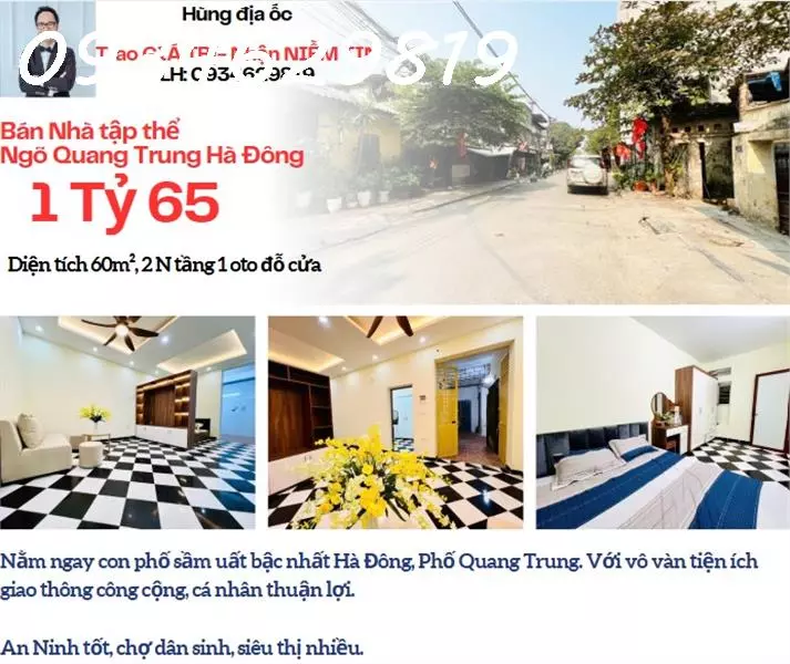 Bán nhà tập thể ngõ  Quang Trung Hà Đông Hà Nội.
Tầng 1 oto vào tận nơi