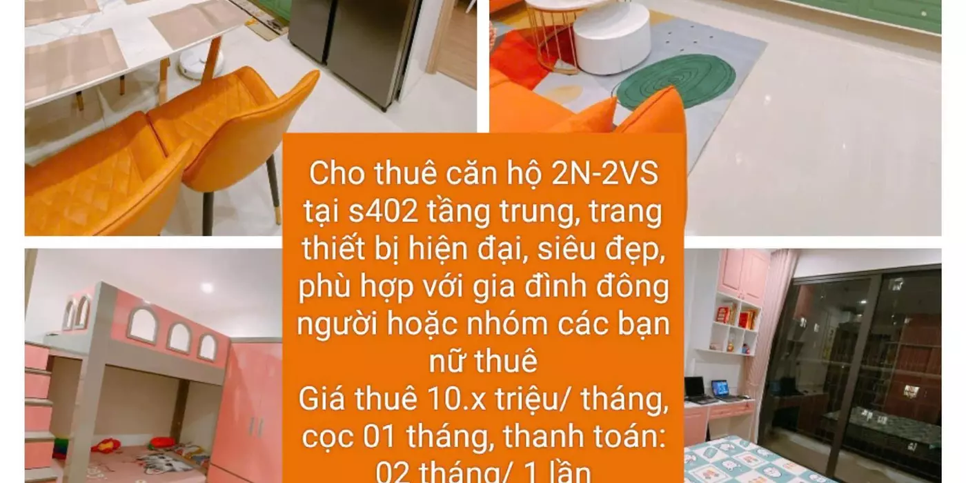 Căn hộ cho thuê 2N-2VS tại S4002 Smart city  - Sống thoải mái, chỉ 10.xtr/tháng