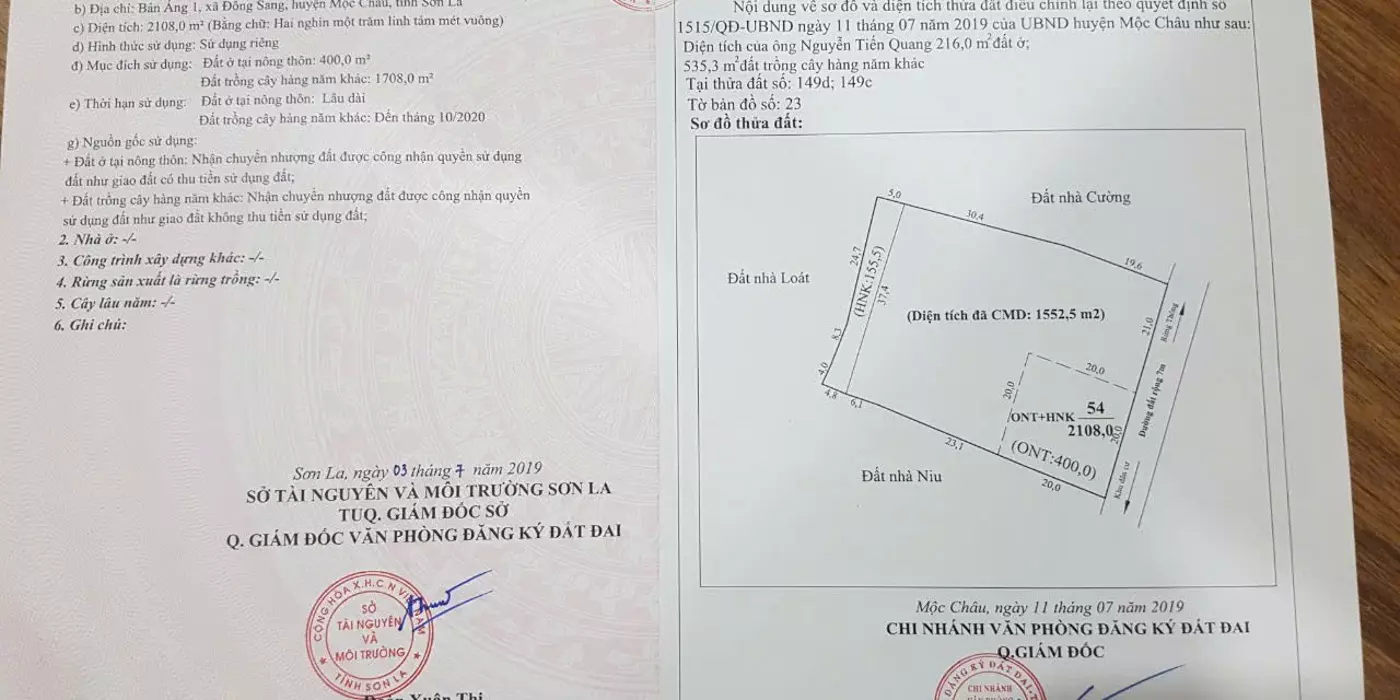 Bán lô đất vàng 2108m2 tại trung tâm Rừng Thông Bản Áng, TX Mộc Châu