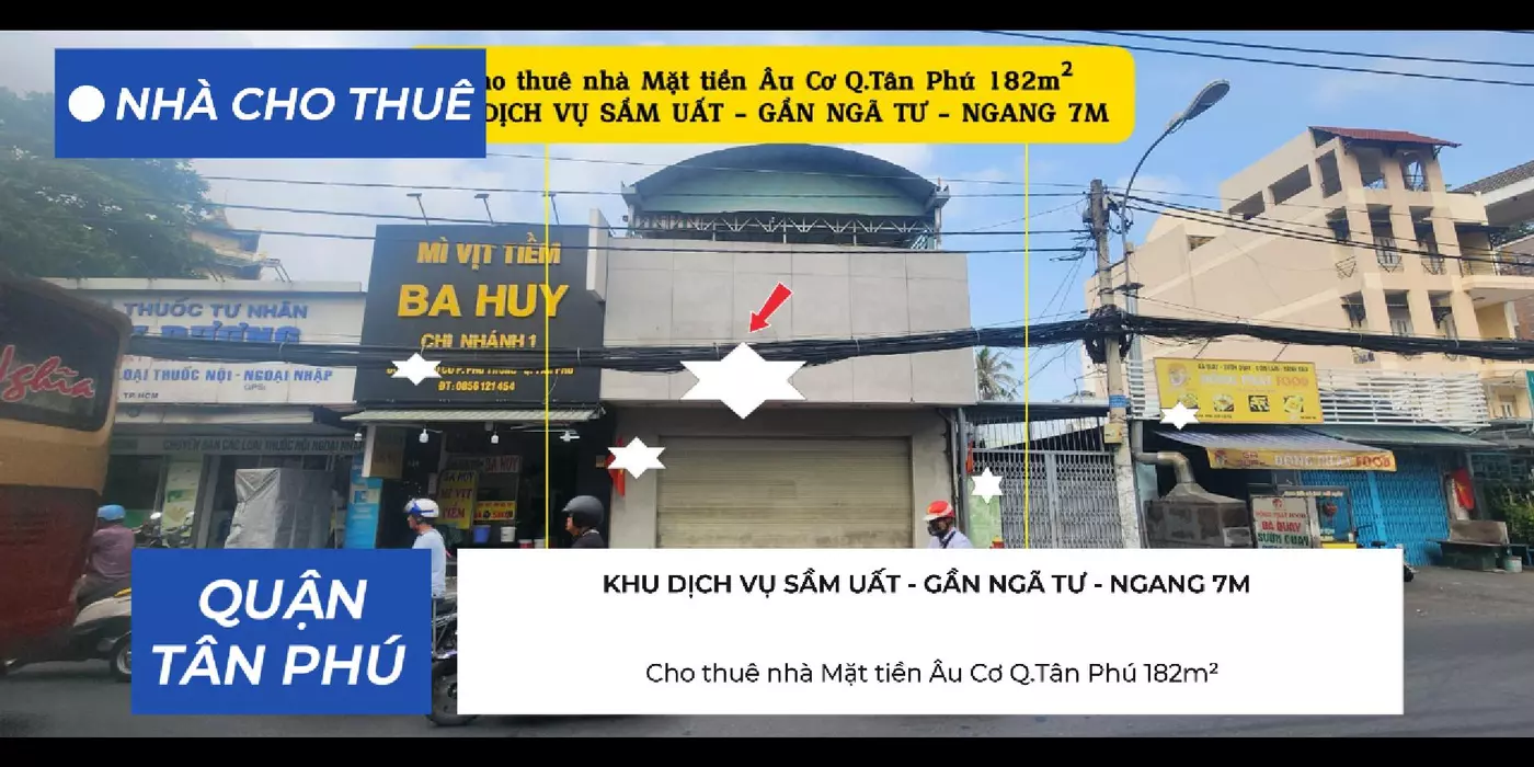 Cho thuê nhà Mặt tiền Âu Cơ Q.Tân Phú 182m² - NGANG 7M - 55Triệu
