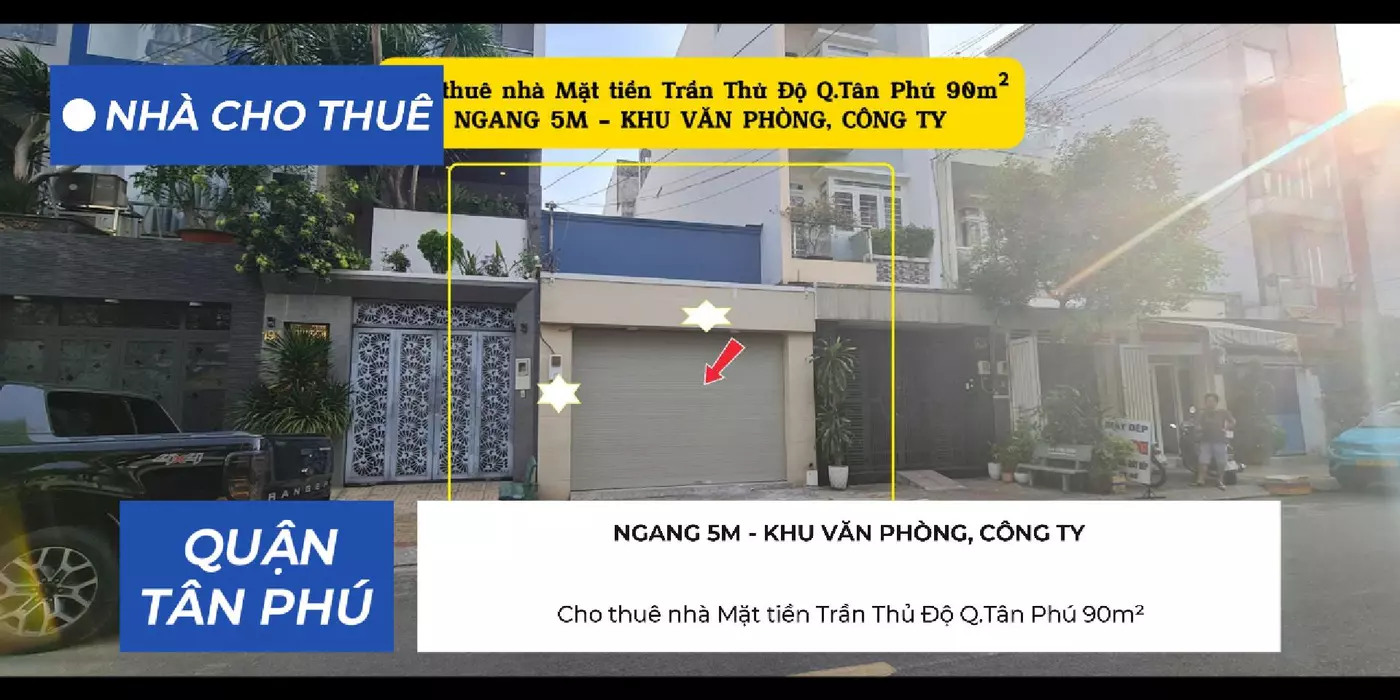 Cho thuê nhà Mặt tiền Trần Thủ Độ Q.Tân Phú 90m² - NGANG 5M - 15 Triệu