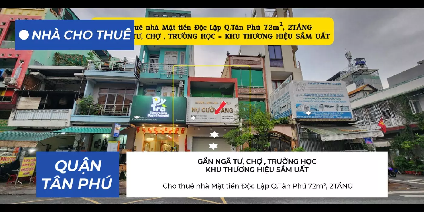 Cho thuê nhà Mặt tiền Độc Lập Q.Tân Phú 72m², 2TẦNG - 18Triệu, GẦN NGÃ TƯ