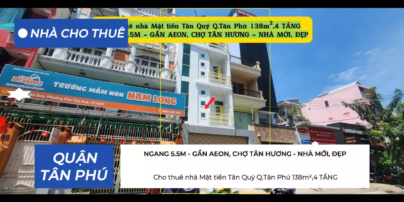 Cho thuê nhà Mặt tiền Tân Quý Q.Tân Phú 138m²,4TẦNG, 39 Triệu - GẦN AEON