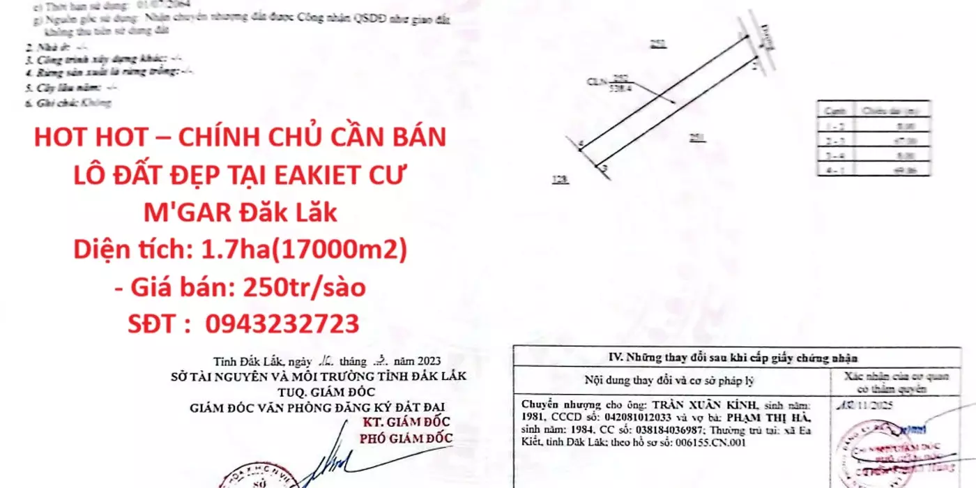 HOT HOT – CHÍNH CHỦ CẦN BÁN LÔ ĐẤT ĐẸP TẠI EAKIET CƯ M'GAR Đăk Lăk