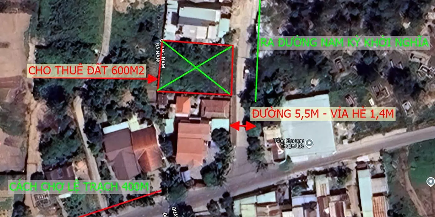 Cho thuê đất 600m2 gần chợ Lệ Trạch