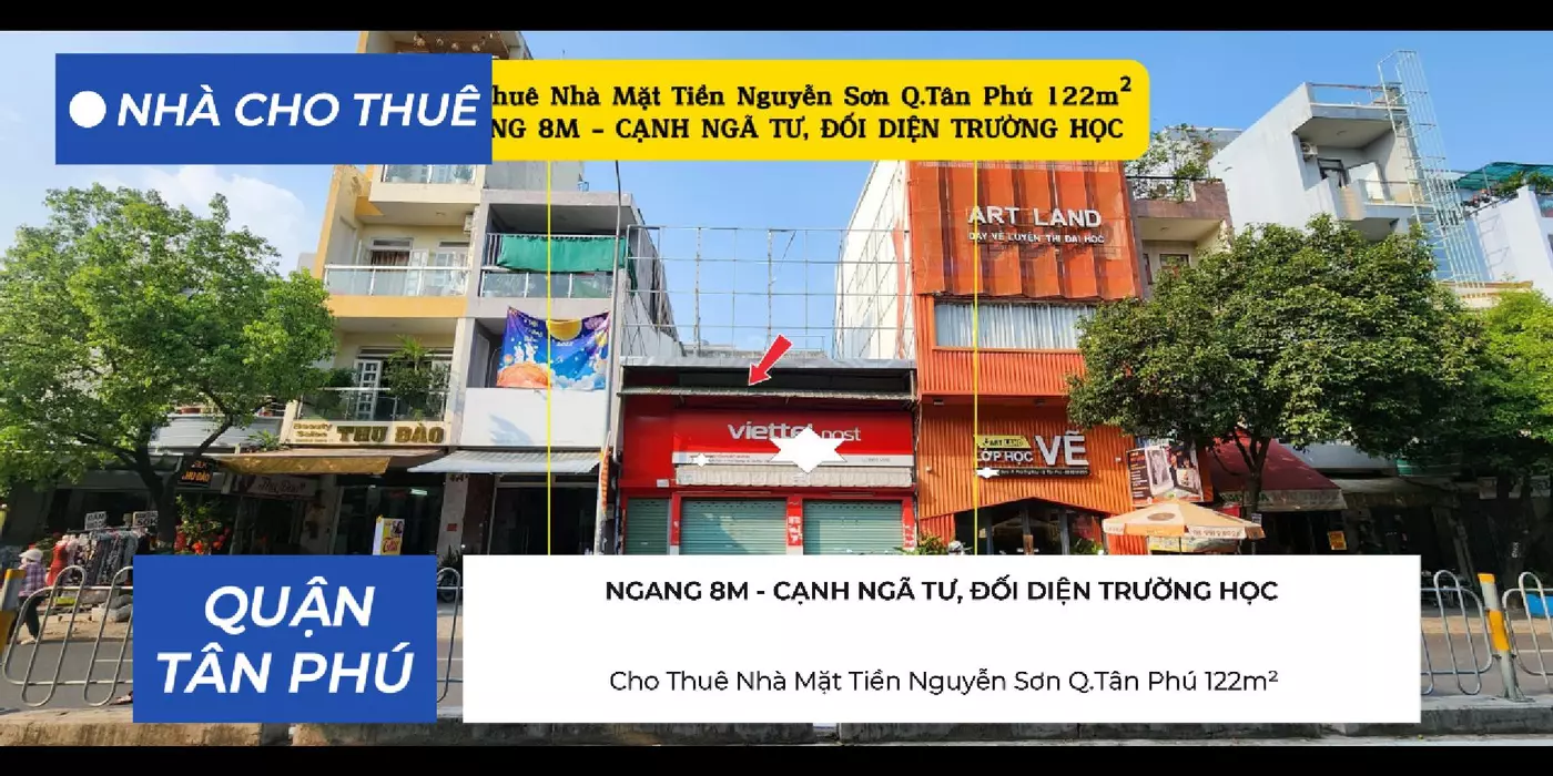 Cho thuê nhà Mặt Tiền Nguyễn Sơn Q.Tân Phú 128m²,NGANG 8M, CẠNH NGÃ TƯ, TRƯỜNG HỌC