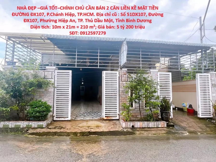 NHÀ ĐẸP l–GIÁ TỐT–CHÍNH CHỦ CẦN BÁN 2 CĂN LIỀN KỀ MẶT TIỀN ĐƯỜNG ĐX107, P.Chánh Hiệp, TP.HCM