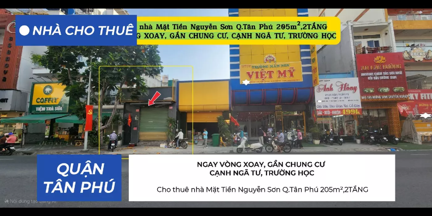 Cho thuê nhà Mặt Tiền Nguyễn Sơn Q.Tân Phú 205m²,2TẦNG - GẦN NGÃ TƯ, CHUNG CƯ