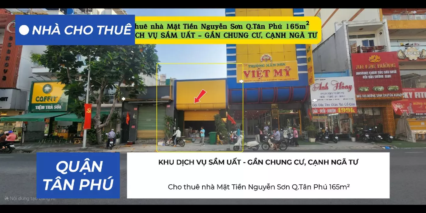 Cho thuê nhà Mặt Tiền Nguyễn Sơn Q.Tân Phú 165m²- GẦN CHUNG CƯ, NGÃ TƯ