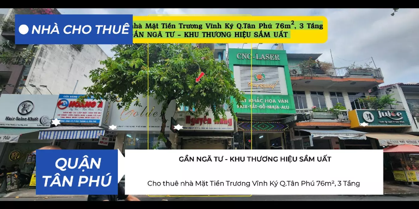 Cho thuê nhà Mặt Tiền Trương Vĩnh Ký Q.Tân Phú 76m²,3 Tầng, 20Triệu - Gần NGÃ TƯ