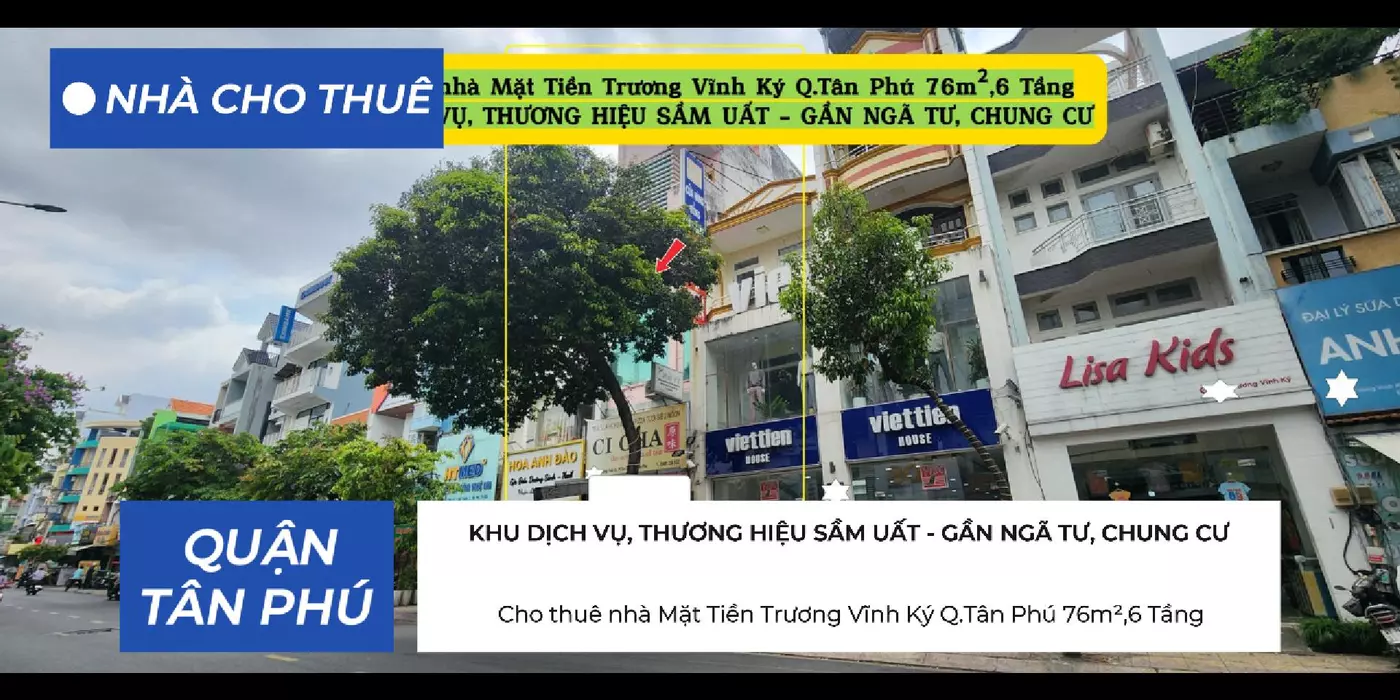 Cho thuê nhà Mặt Tiền Trương Vĩnh Ký Q.Tân Phú 76m²,6Tầng, 29Triệu - KHU THƯƠNG HIỆU