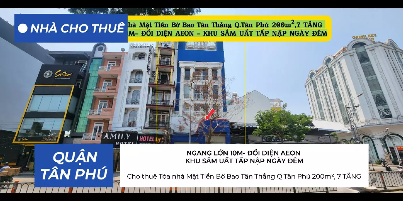 Cho thuê Tòa nhà Mặt Tiền Bờ Bao Tân Thắng Q.Tân Phú 200m²,7 TẦNG - ĐỐI DIỆN AEON