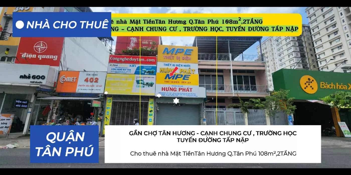 Cho thuê nhà Mặt TiềnTân Hương Q.Tân Phú 108m²,2TẦNG, 16Triệu