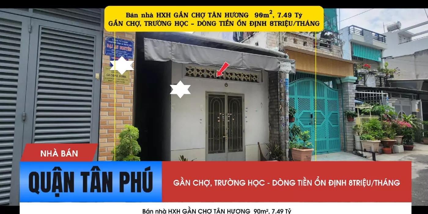 Bán nhà HXH Đỗ Thừa Luông 90m² - GẦN CHỢ TÂN HƯƠNG, 7.49Tỷ, DÒNG TIỀN 8TRIỆU/THÁNG