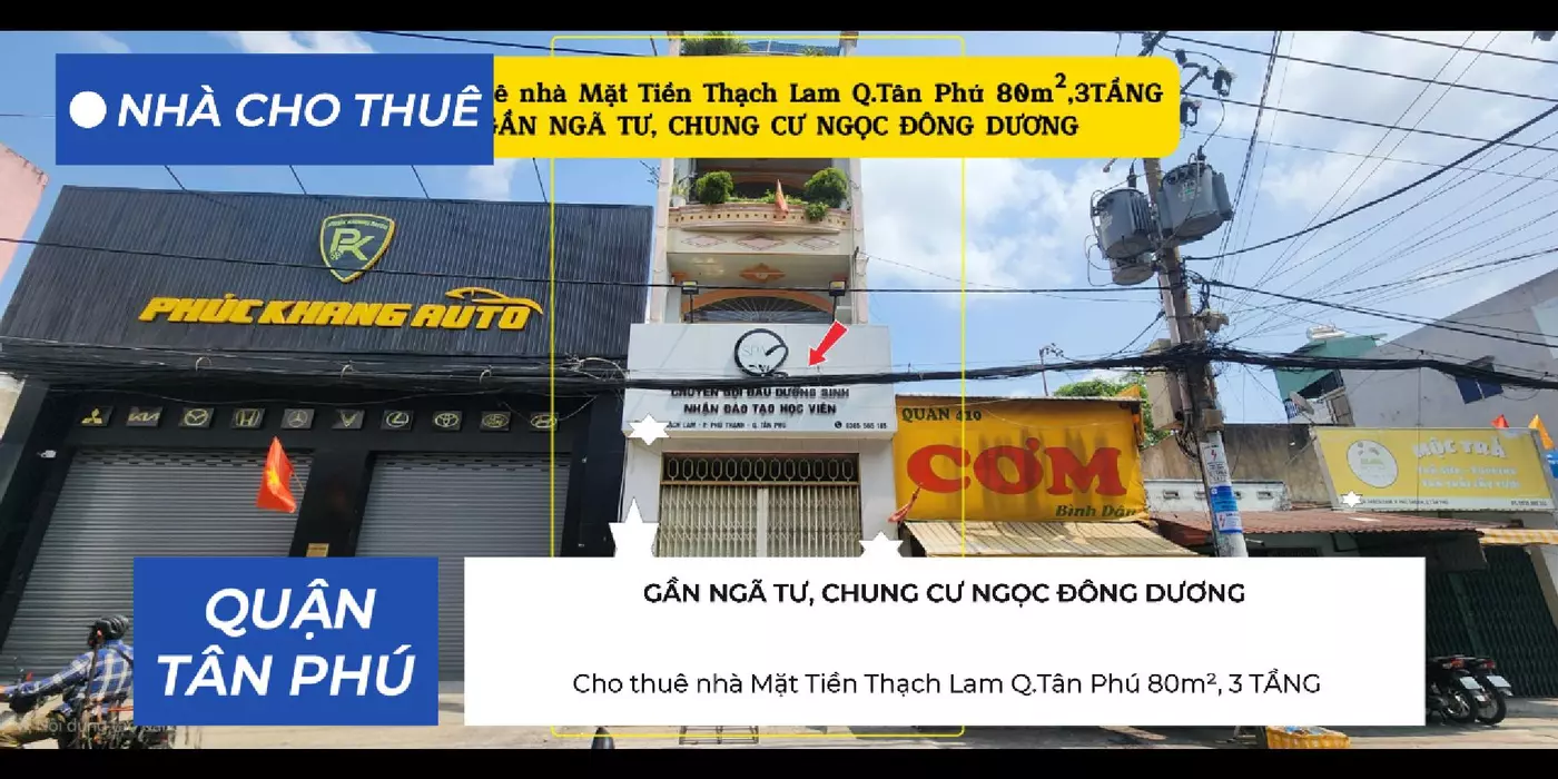 Cho thuê nhà Mặt Tiền Thạch Lam Q.Tân Phú 80m²,3TẦNG, 19Triệu - GẦN CHUNG CƯ, NGÃ TƯ