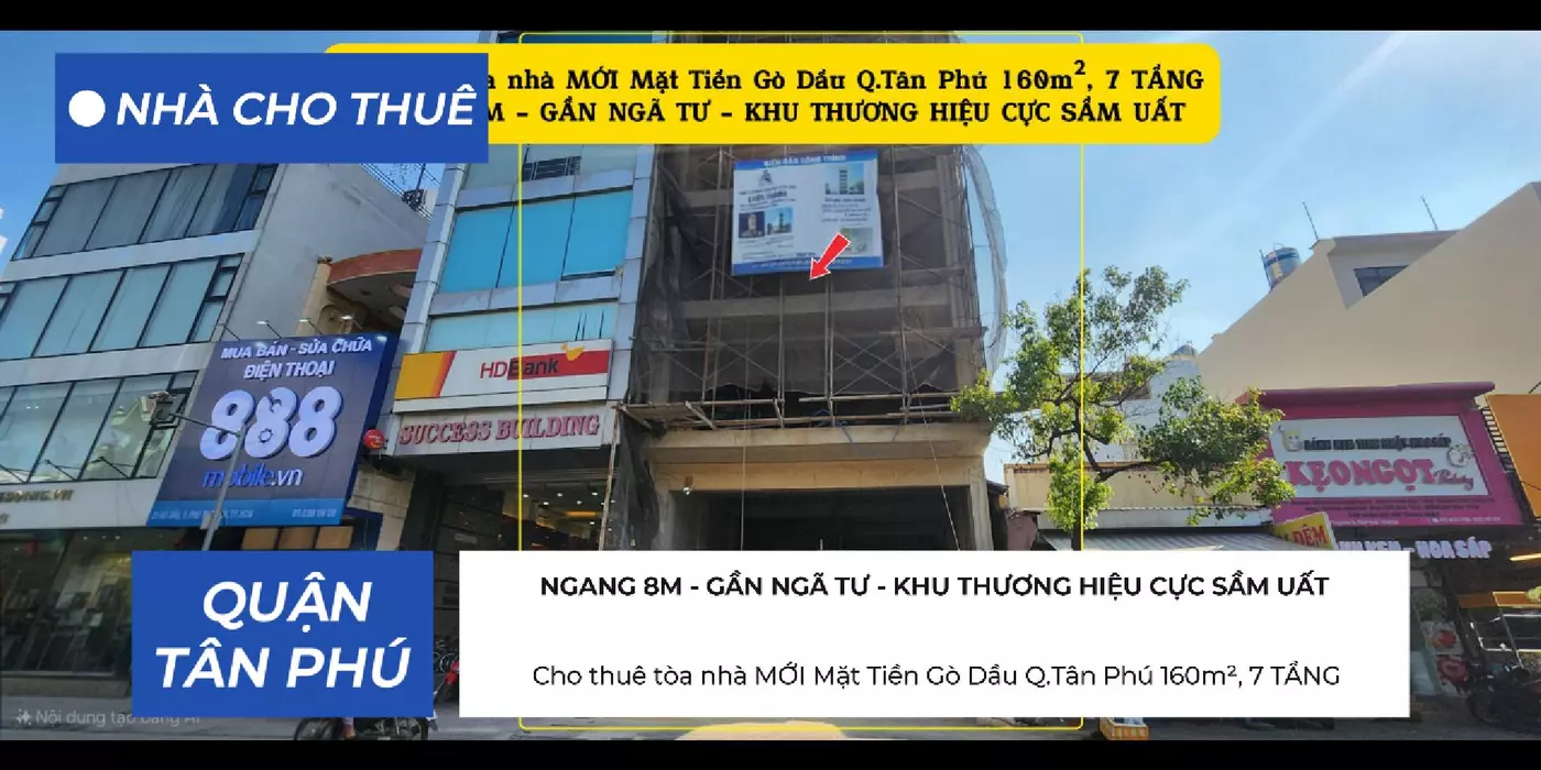 Cho thuê tòa nhà MỚI Mặt Tiền Gò Dầu Q.Tân Phú 160m²,7TẦNG - GẦN NGÃ TƯ