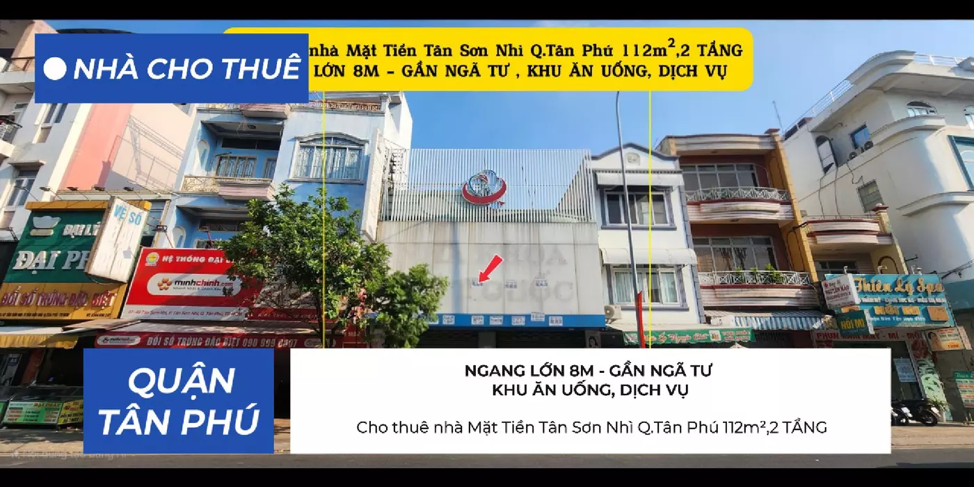 Cho thuê nhà Mặt Tiền Tân Sơn Nhì Q.Tân Phú 112m²,2 TẦNG, NGANG 8M, 55Triệu