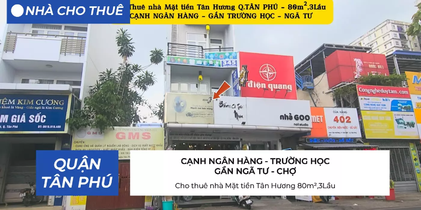 Cho thuê nhà Mặt tiền Tân Hương 80m²,3Lầu, 25Triệu - CẠNH NGÂN HÀNG - NGÃ TƯ