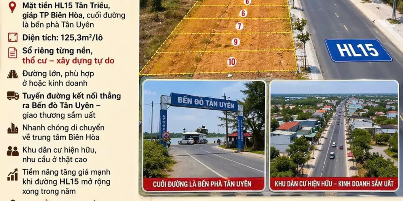 [NÓNG!!] CƠ HỘI SỞ HỮU LÔ ĐẤT MẶT TIỀN HL15, GIÁ RẺ NHẤT KHU VỰC, SỔ SẴN🤩