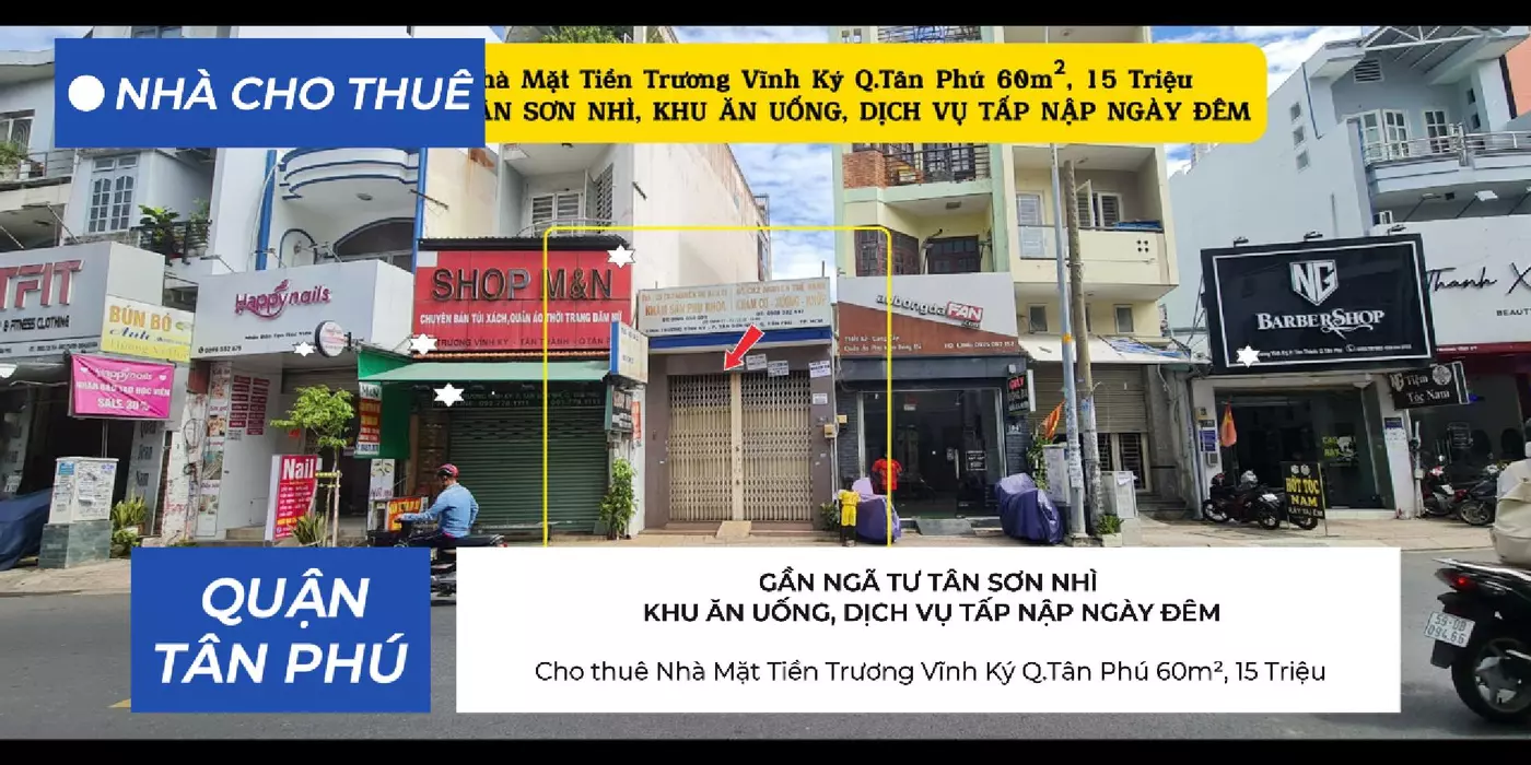Cho thuê Nhà Mặt Tiền Trương Vĩnh Ký Q.Tân Phú 60m², 15Triệu