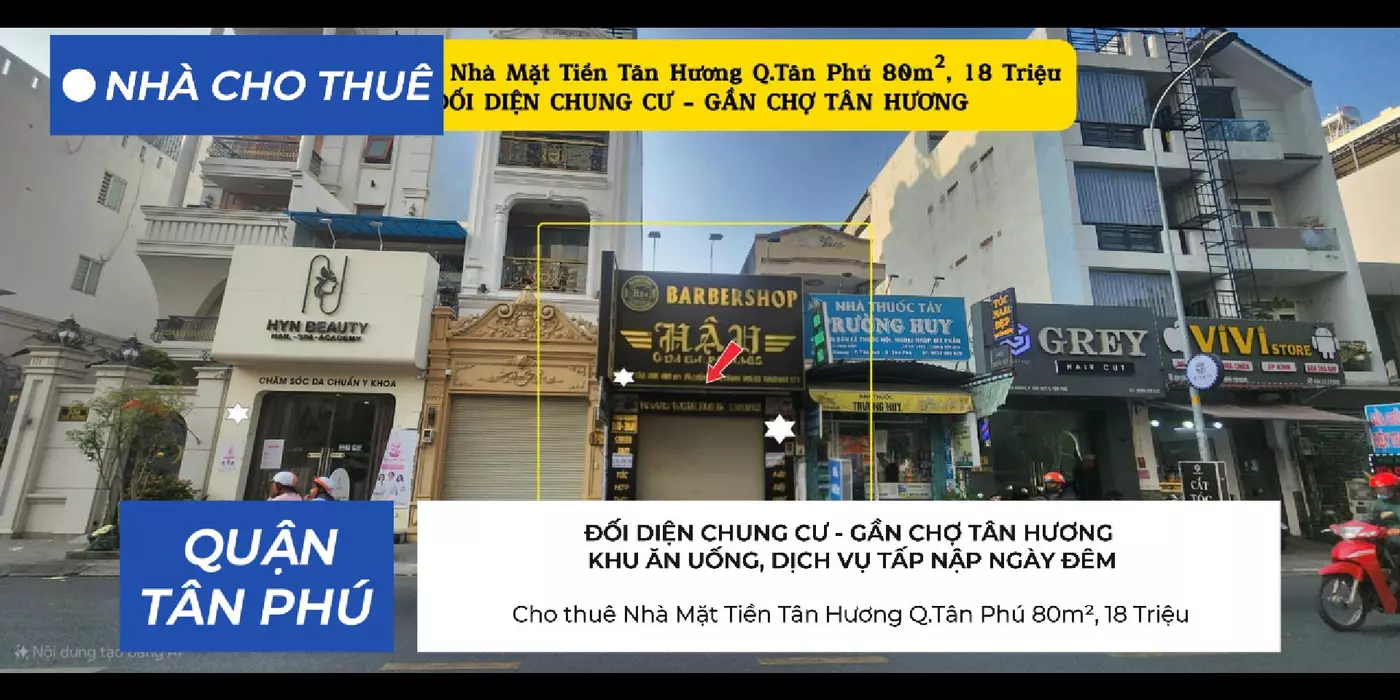 Cho thuê Nhà Mặt Tiền Tân Hương Q.Tân Phú 80m², 18Triệu - ĐỐI DIỆN CHUNG CƯ