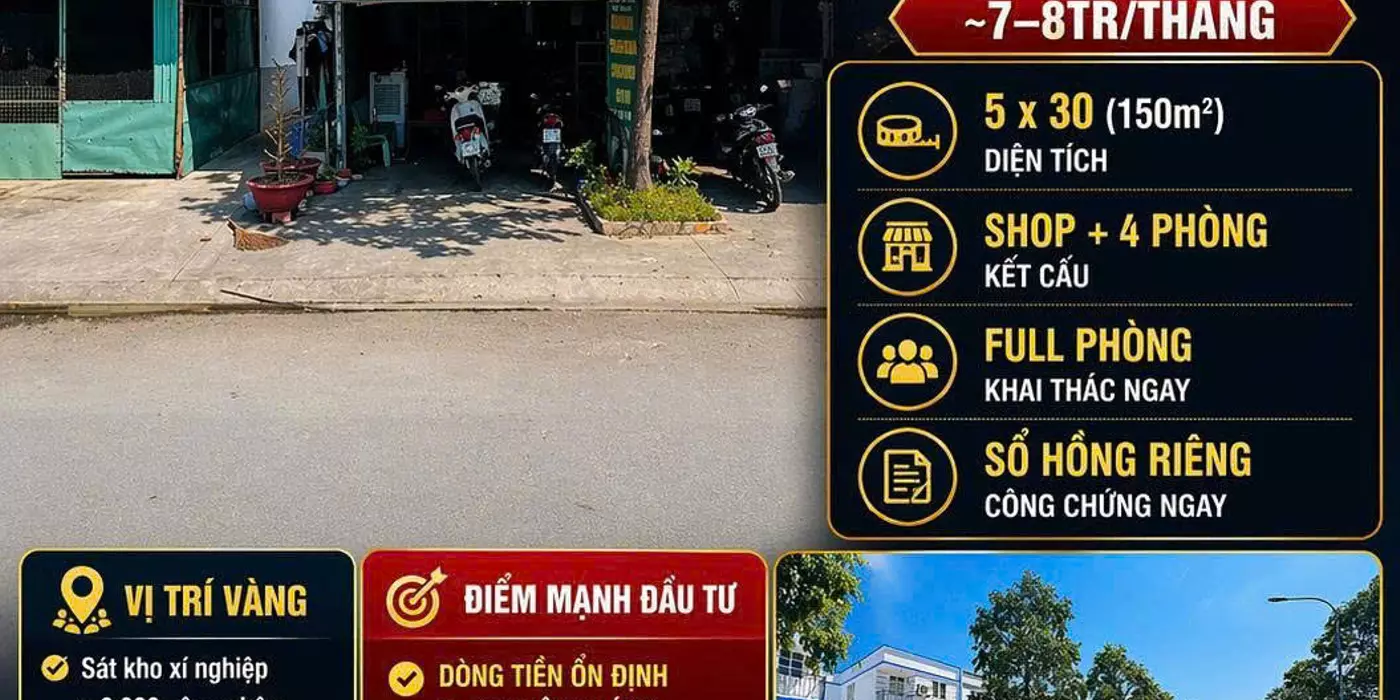 Nhà Mặt tiền D5 Lai Uyên, Bàu Bàng 150m2, 2 Tầng 6PN, Sổ Đỏ 2.1 Tỷ. LH 0898333313