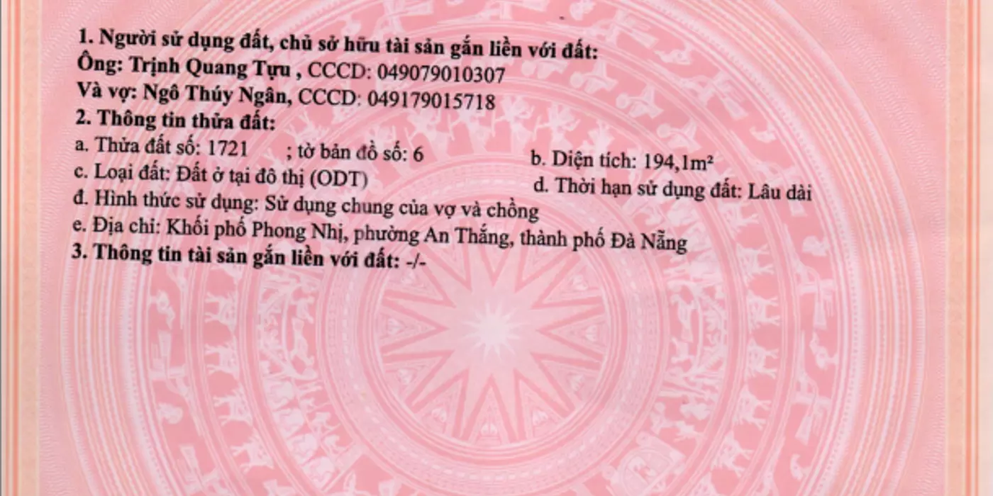 CẦN BÁN LÔ ĐẤT 194M2 – NGANG 10M – VỊ TRÍ ĐẸP TẠI PHƯỜNG AN THẮNG, ĐÀ NẴNG