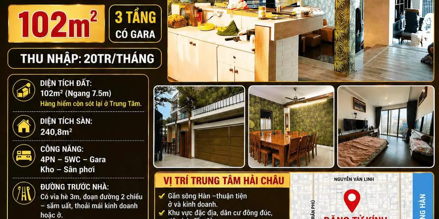 Bán Nhà 3 tầng Trung Tâm Hải Châu - Cách Sông Hàn 100m - Ngang 7m5 - giá chỉ 15 tỷ.