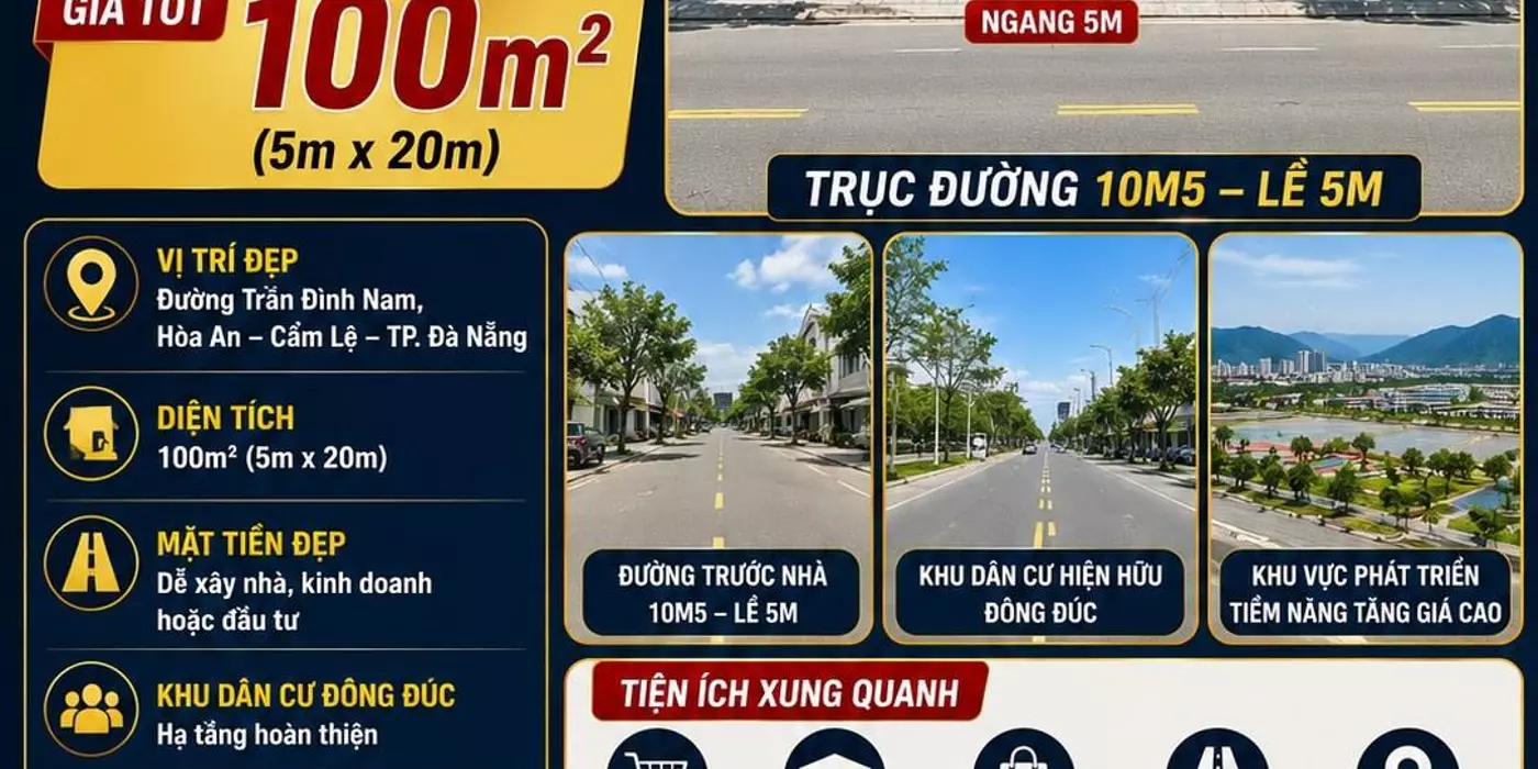 Chính chủ bán đất Trần Đình Nam  đường 10m5 - Hoà An Cẩm Lệ - Giá 7 tỷ 2 - LH 0932514255