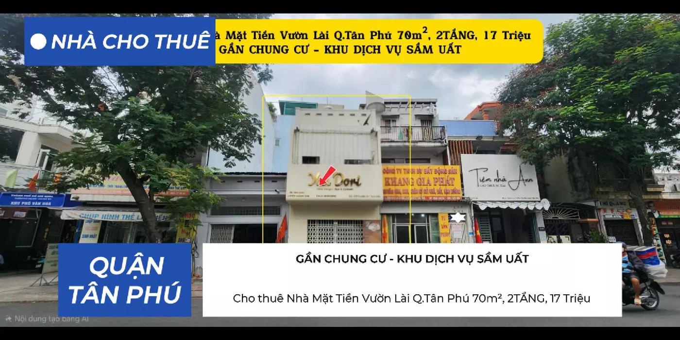 Cho thuê Nhà Mặt Tiền Vườn Lài Q.Tân Phú 70m², 2TẦNG, 17Triệu