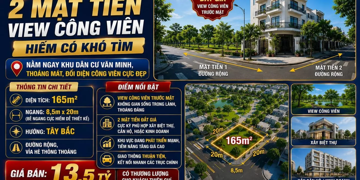 Lô góc 2mt Phạm Xuân Ẩn - Thanh Lương 24 - View Công Viên - Gần Sông - 165m Hoà Xuân Cẩm Lệ.