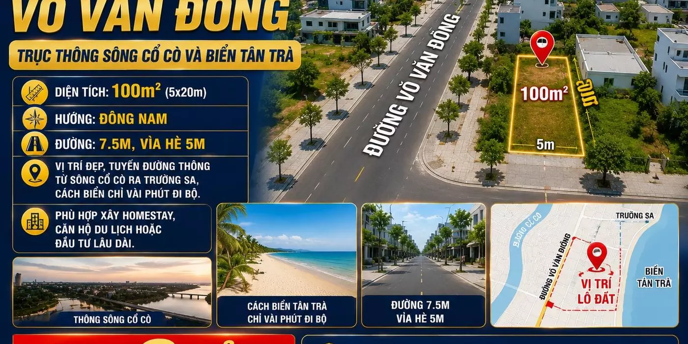Bán lô đất đẹp 100m2 đường 7,5m Võ Văn Đồng - Trục thông sông và biển Tân Trà - Giá rẻ nhất tuyến