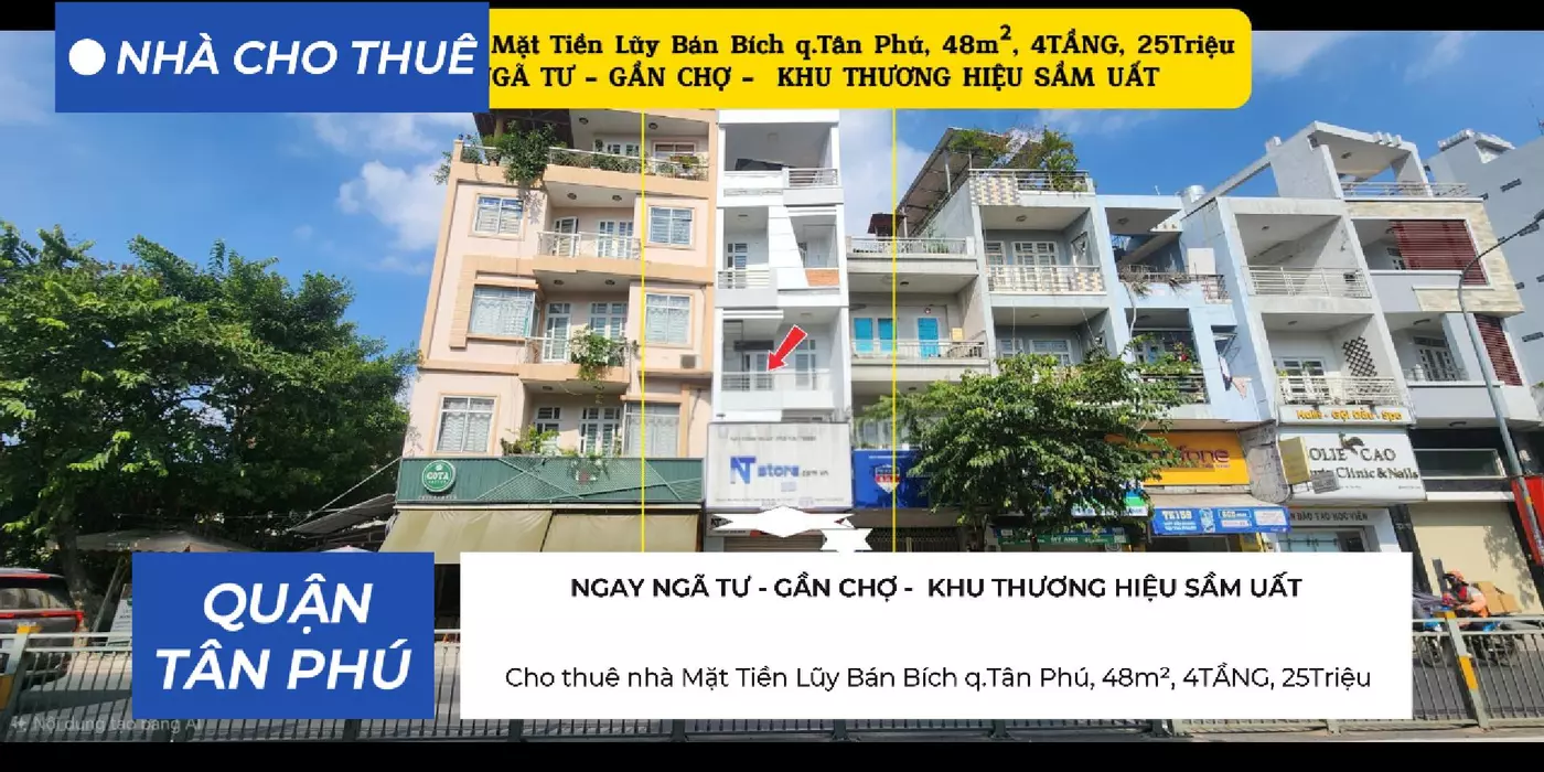 Cho thuê nhà Mặt Tiền Lũy Bán Bích q.Tân Phú, 48m², 4TẦNG, 25Triệu