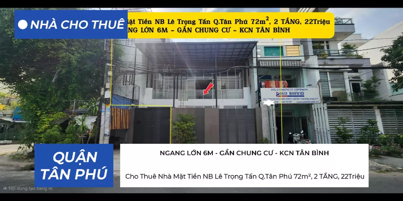 📣📣Cho Thuê Nhà Mặt Tiền NB Lê Trọng Tấn Q.Tân Phú 72m², 2 TẦNG, 22Triệu