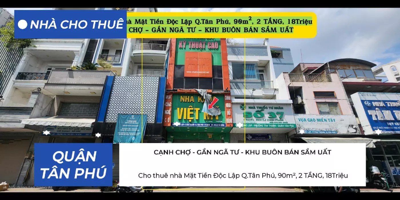 Cho thuê nhà Mặt Tiền Độc Lập Q.Tân Phú, 90m², 2TẦNG, 18Triệu