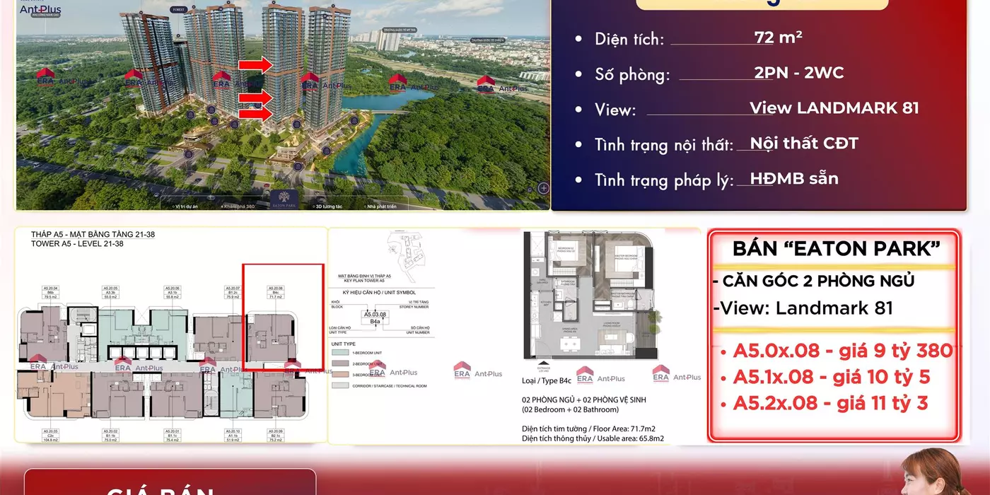 Chủ nhà Eaton Park - bán nhà đi Mỹ - bán căn góc 2PN - đã có HĐMB - công chứng ngay