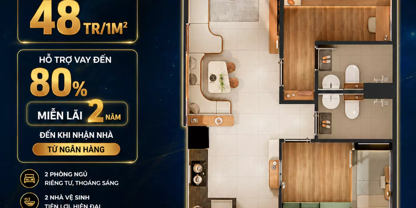 Bán căn hộ 2PN 2WC mặt tiền QL13 cách trung tâm 30p