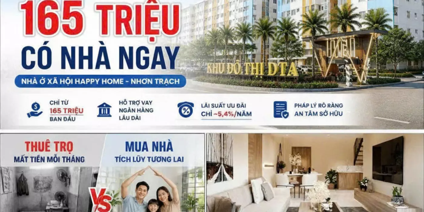 Happy Home 2PN + 2WC - Thanh toán 30% (165 Triệu) sở hữu ngay, sổ hồng riêng⁠