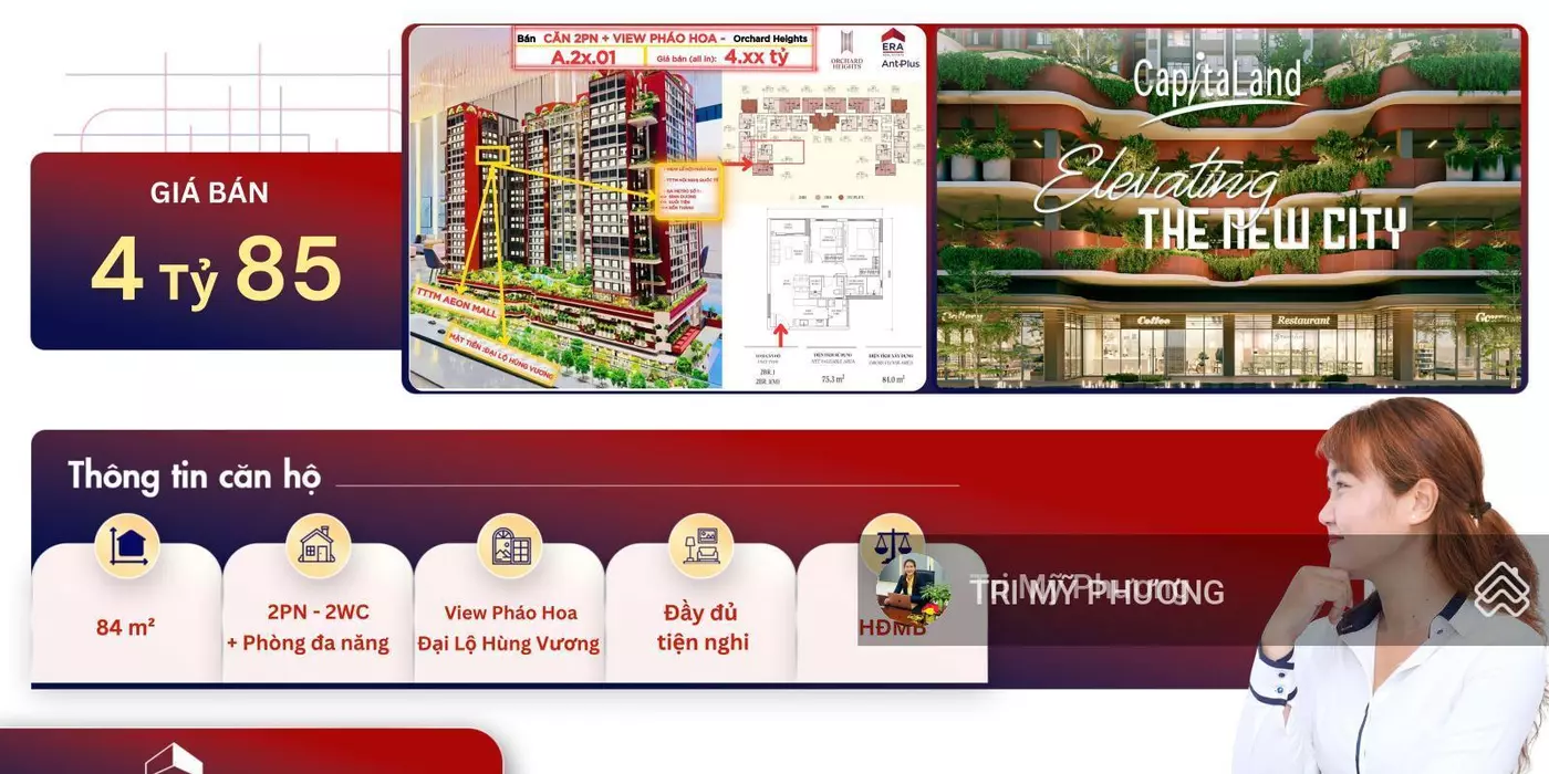Orchard Heights - chỉ 1 tỷ 500 triệu, công chứng, sang tên ngay căn 2PN + MT Đại Lộ Hùng Vương