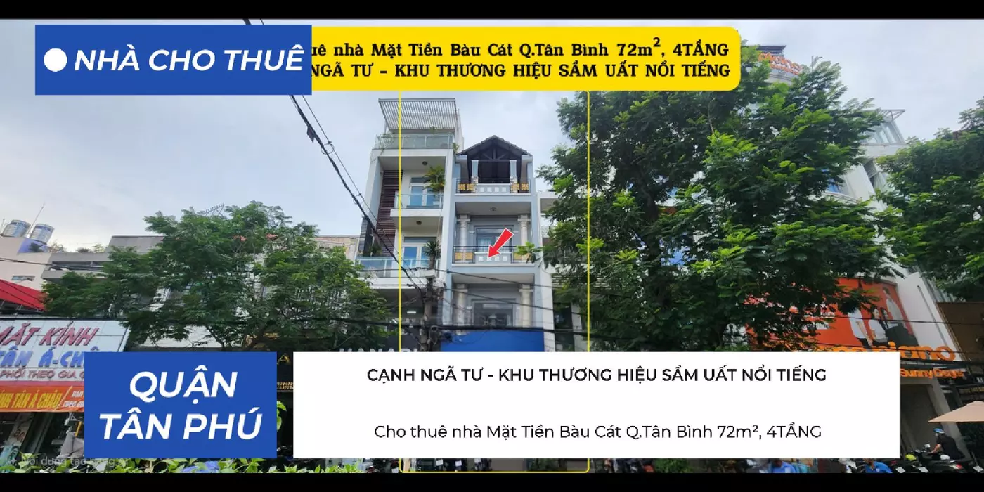 Cho Thuê Nhà Mặt Tiền Bàu Cát q.Tân Bình 72m², 4TẦNG - CẠNH NGÃ TƯ