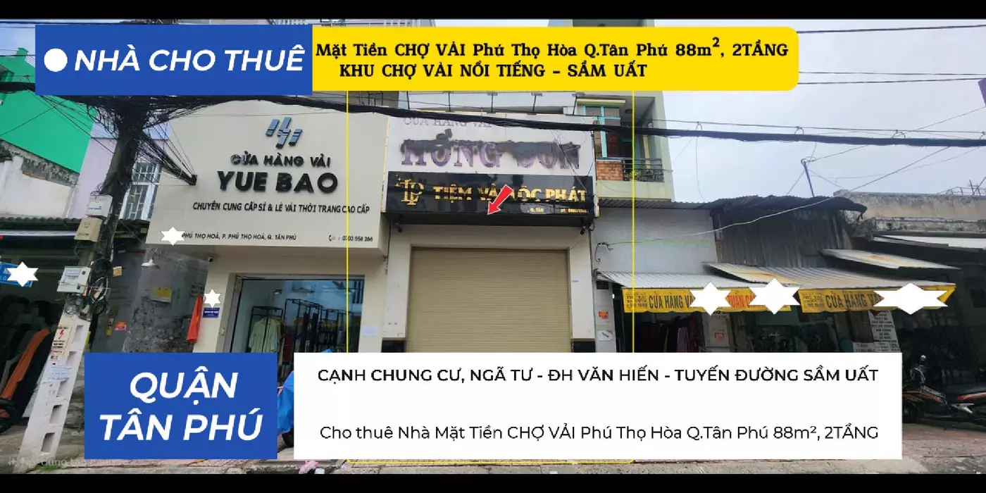 Cho thuê Nhà Mặt Tiền CHỢ VẢI Phú Thọ Hòa Q.Tân Phú 88m², 2TẦNG